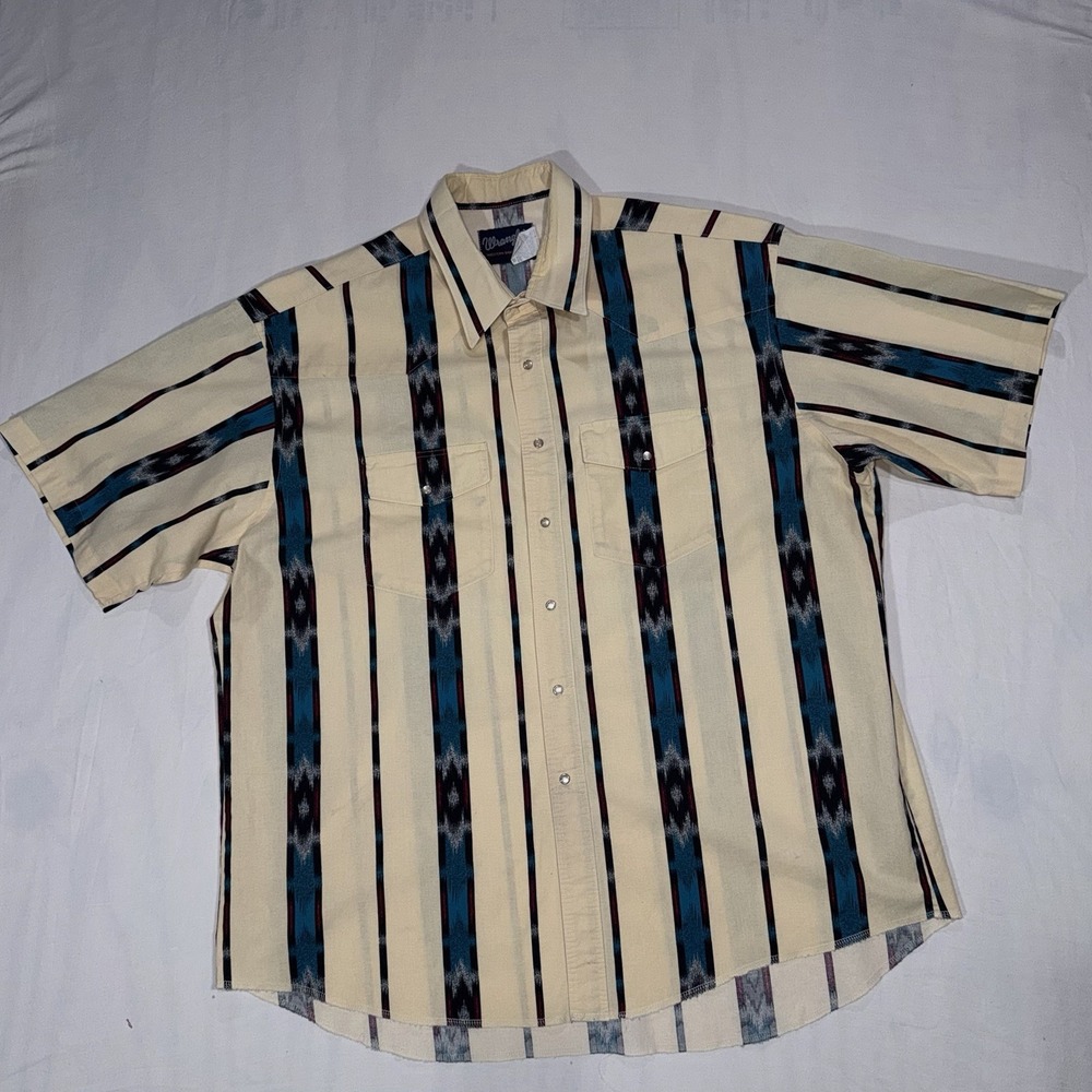 Vintage Wrangler Men's Brushpopper Style Pearl Snap Short Sleeve Shirt (XXL)